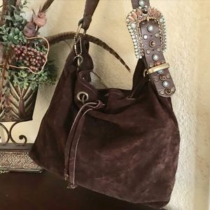 Leather Rock chocolate Suede Bag